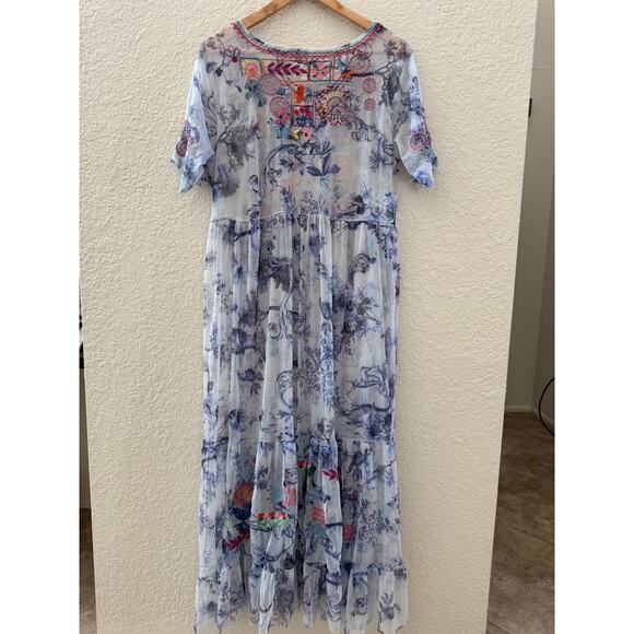 EUC Johnny Was $350 Logan Tierred Embroidered Mesh Maxi Dress - Picture 5 of 9